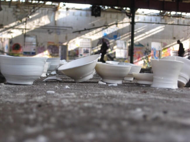 Installation, Sheffield, May-June 2009. Thrown porcelain vessels as part of an installation, recorded by photography.