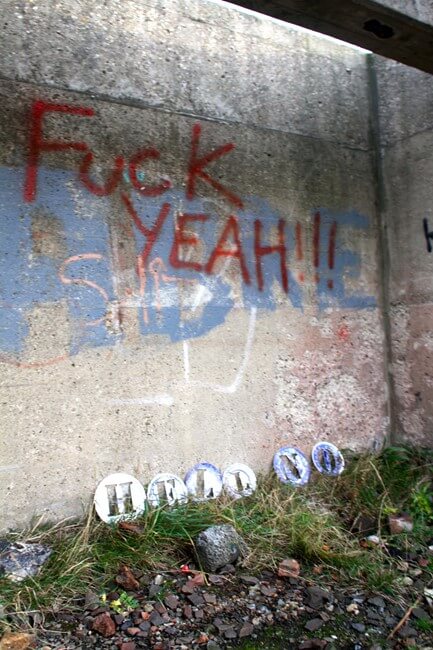 Hell Yeah. 2012. Response to graffiti, waterjet cut delft plates